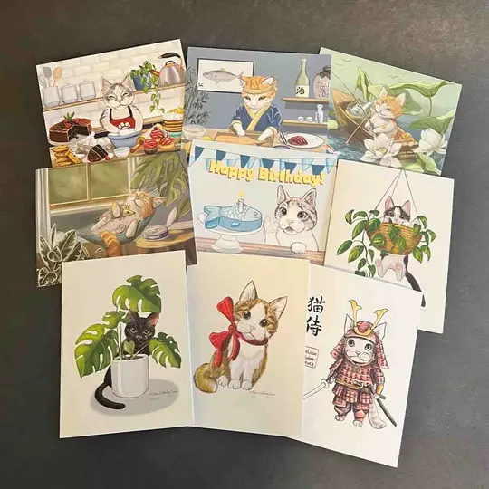 Cat Themed Greeting Card Bundle - Pack of 9 | Save 35%