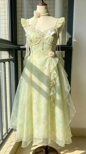 Soft Green Beaded Prom Dress ,A-Line Square Corset Maxi Women Dress RS868