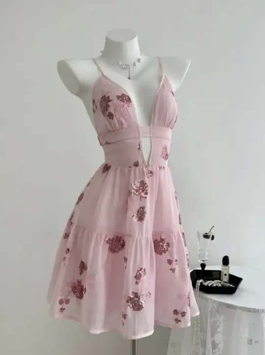 Flowy Pink Homecoming Dress , Spaghetti Straps Applique Corset Short Prom Dress Summer Dress RS1576