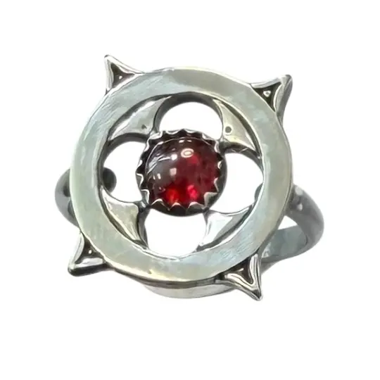 Gothic Garnet Window Sterling Ring Size 6.5