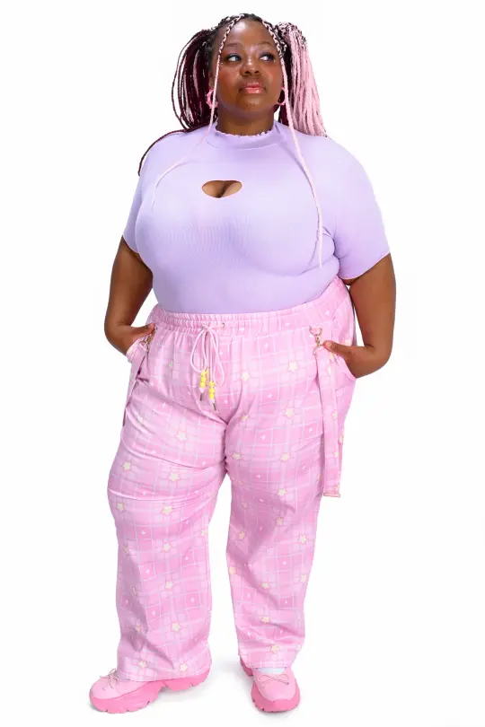 Dreamy Star Plaid Pants - Pink