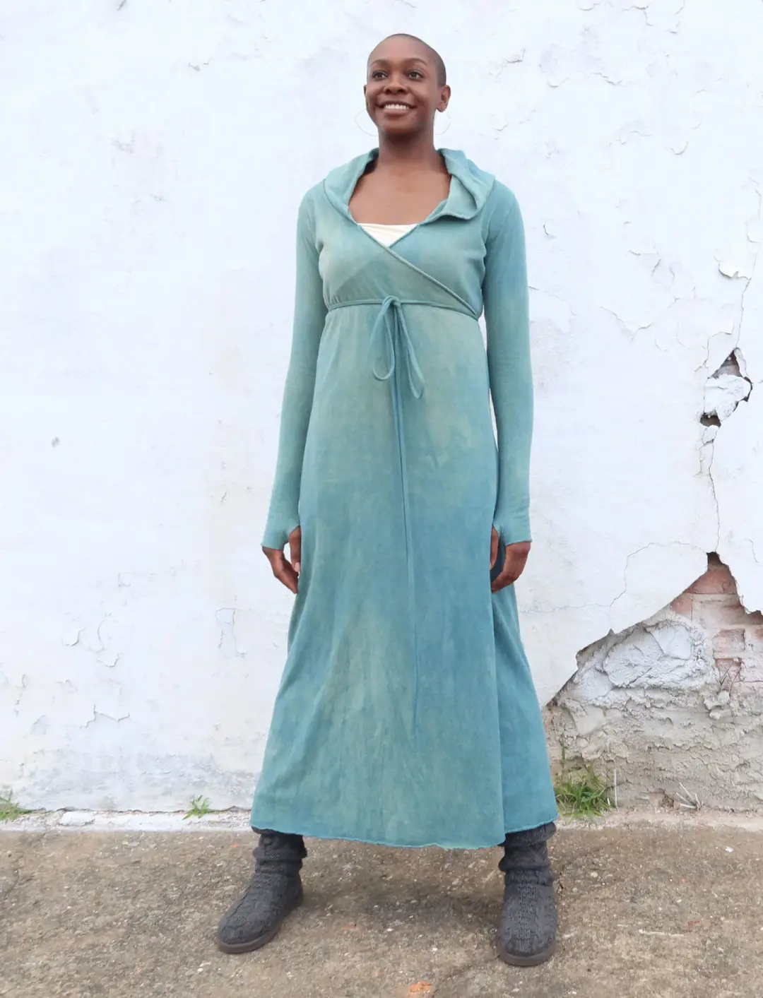 Hooded Wrap Long Dress