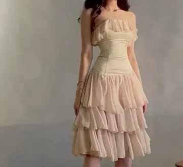 Apricot pink one-shoulder tube top waist slimming slimming mid-length skirt homecoming dress R4079