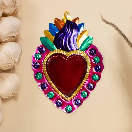Large Mexican Crown Milagro Tin Hearts
