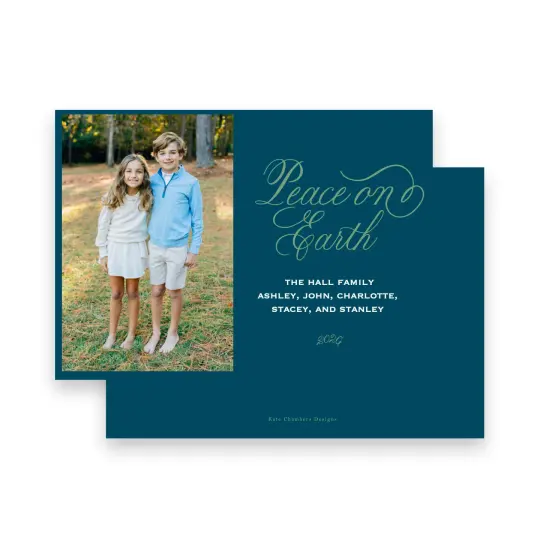 Park green on teal blue "Peace on Earth" Holiday Card