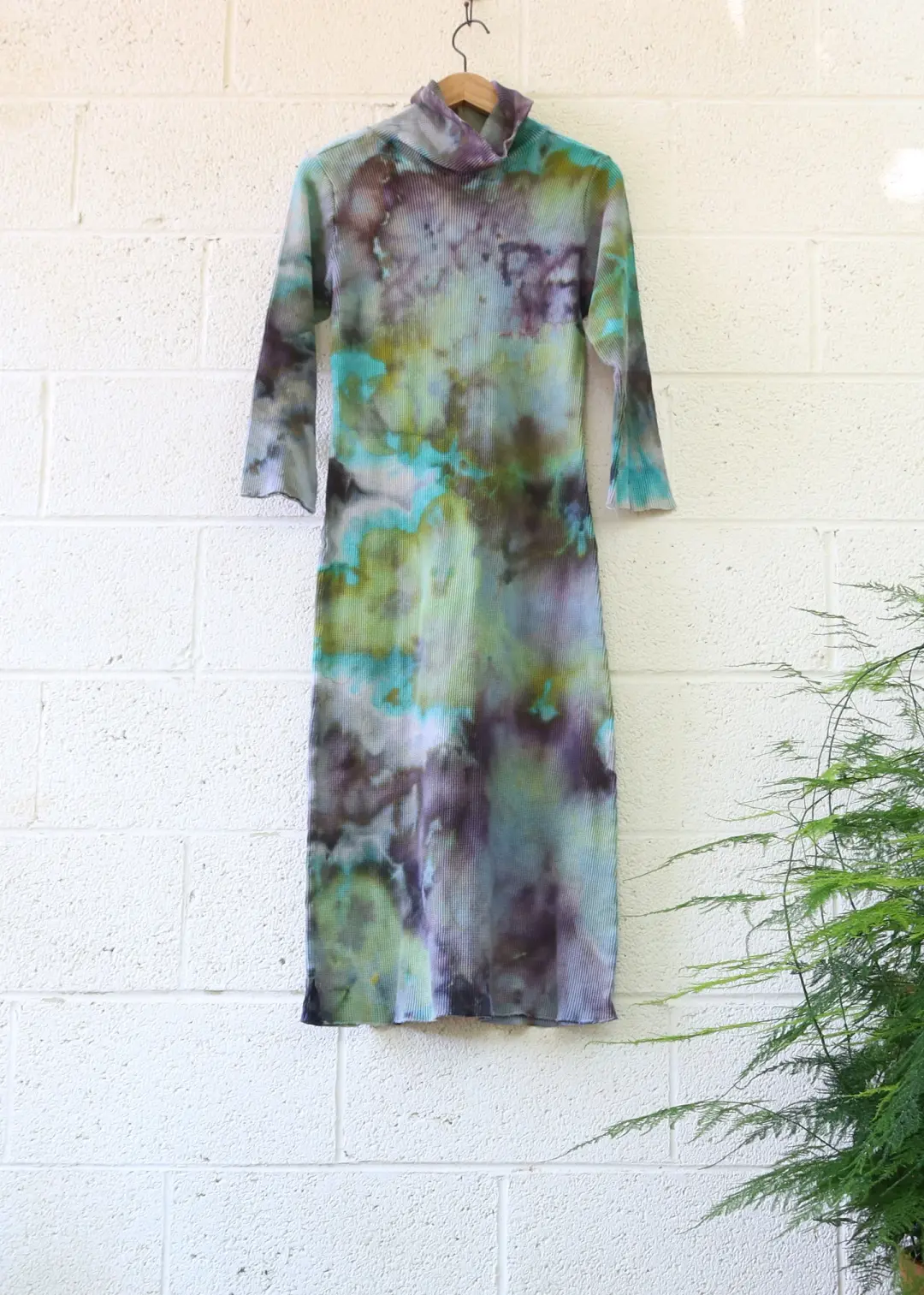 OOAK - Turtleneck Pencil Below Knee Dress / S / Thermal / Ice Dye (420)