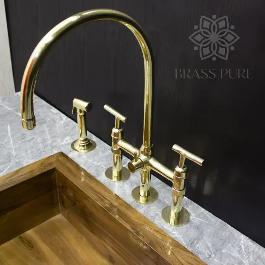 Unlacquered Brass Kitchen Faucet With Sprayer