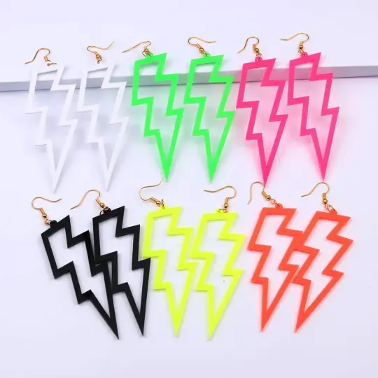 Neon Lightning Bolt Glam Rock Earrings