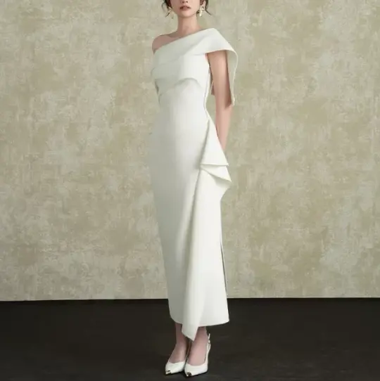 Minimalist White Sheath Bateau Long Women Dress Professional Dress Evening Dress RS076