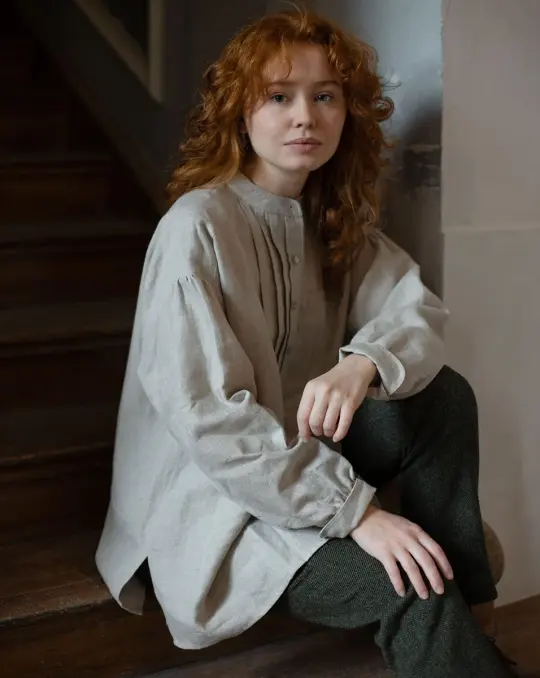 Réplique de chemise de meunier 'René' en lin