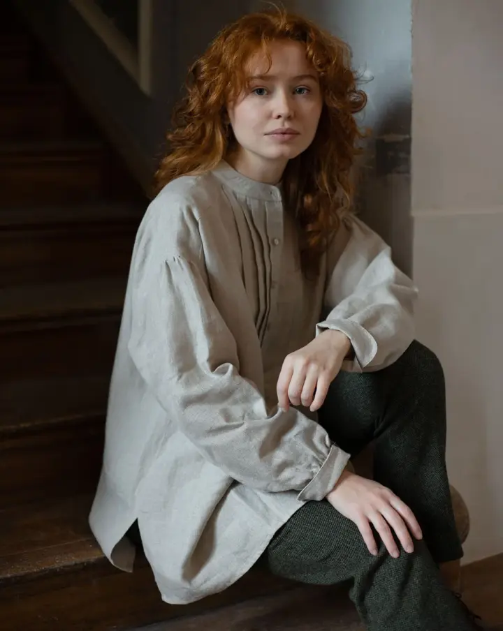 Réplique de chemise de meunier 'René' en lin