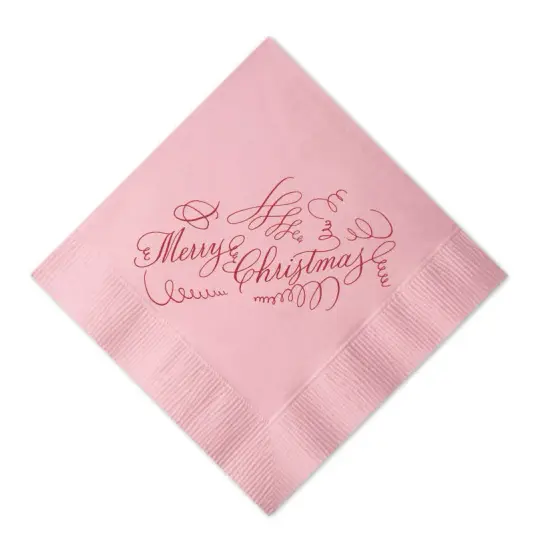 Cherry on Pink Christmas Foil Print Cocktail Napkins, set of 20