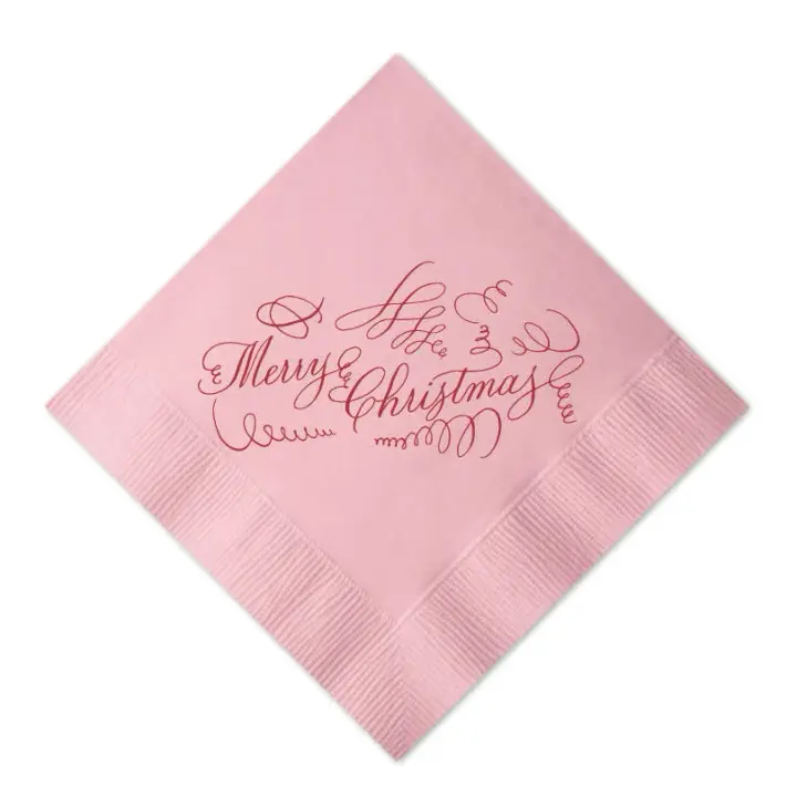Cherry on Pink Christmas Foil Print Cocktail Napkins, set of 20