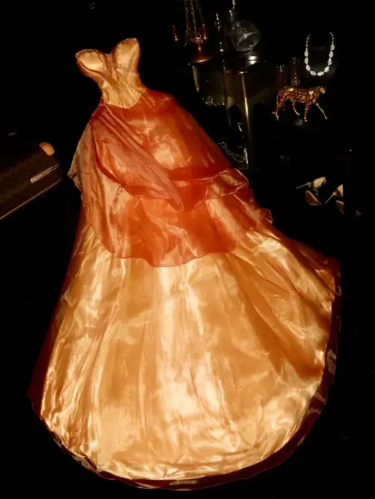 Orange strapless fitted long ball gown R6922