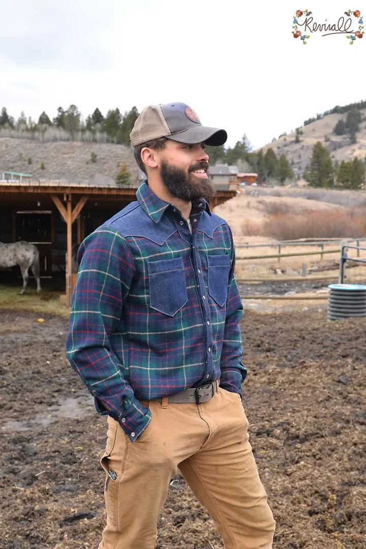 The Wool Stockyard Shirt in Tartan & Denim-Medium