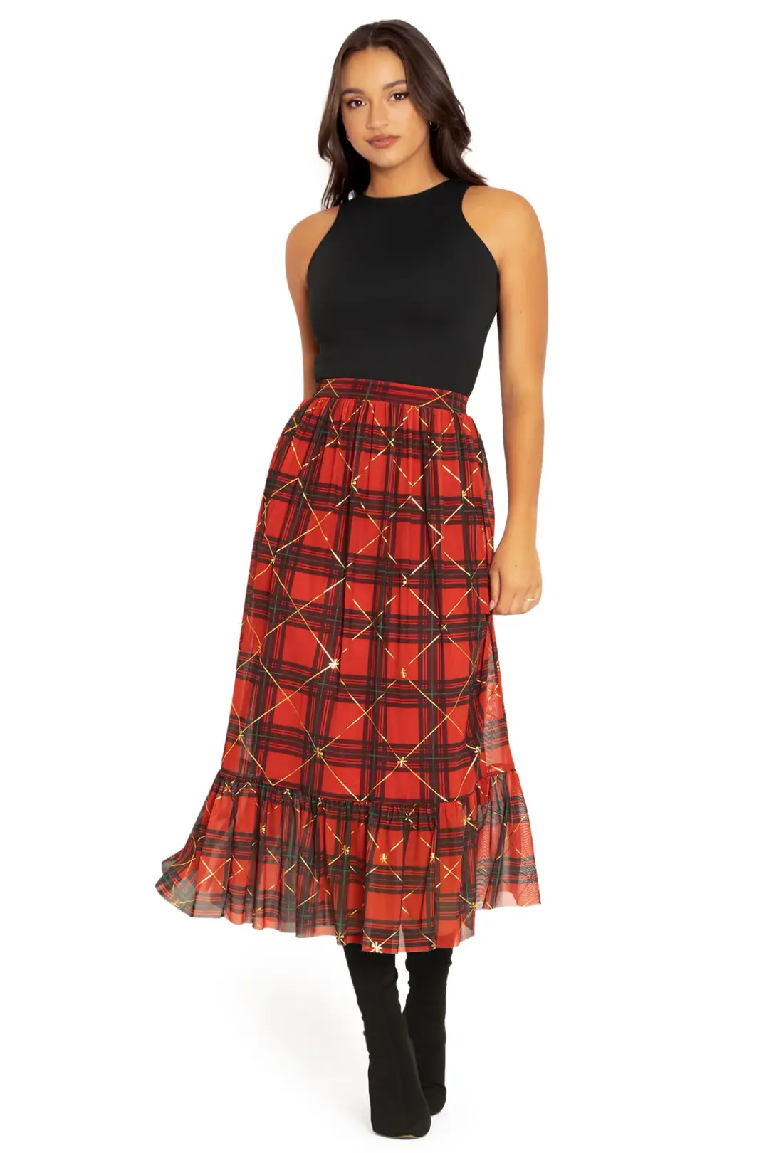 Tartan Gift Wrap Frill Midaxi Skirt