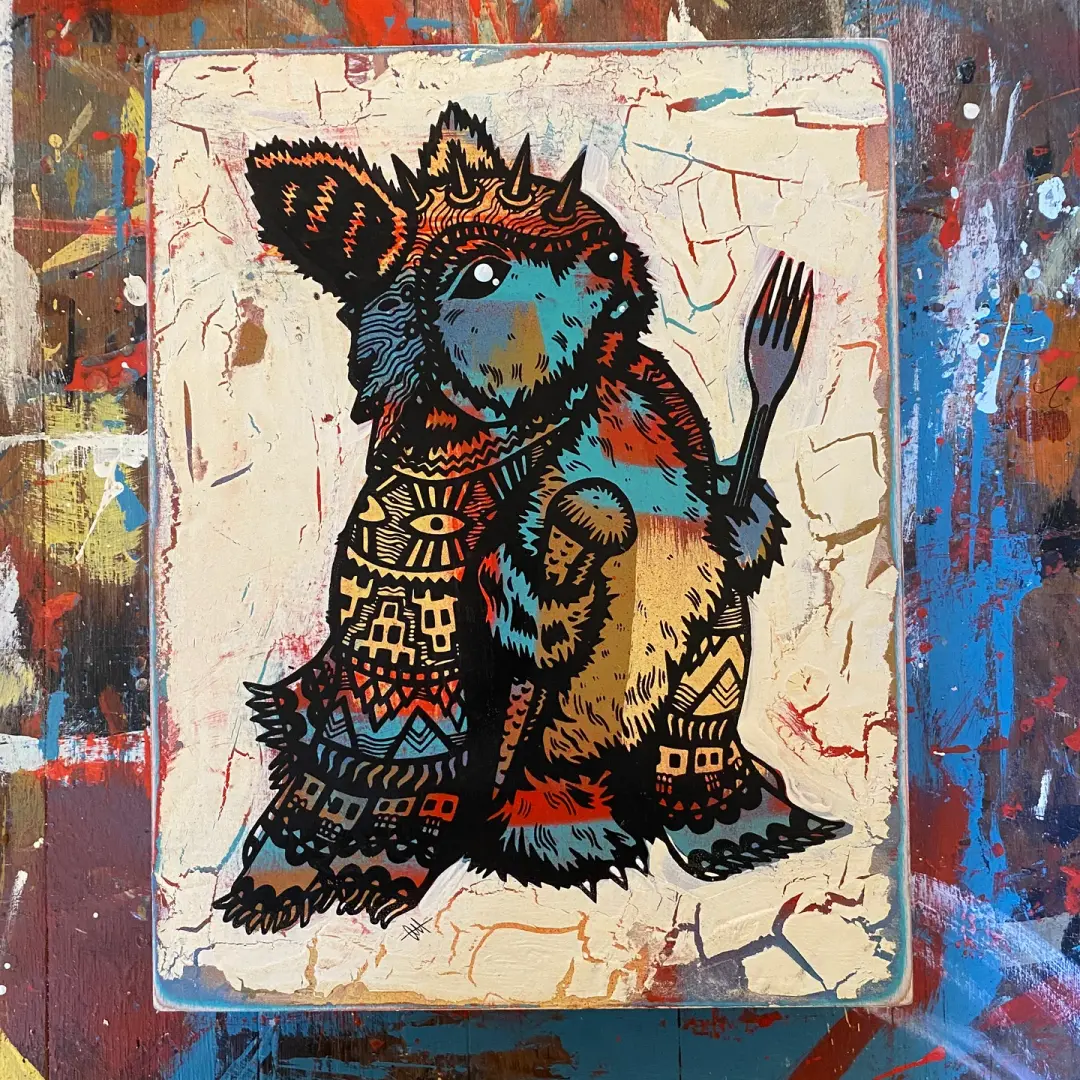 The Peckish Assassin on Distressed Pine Panel