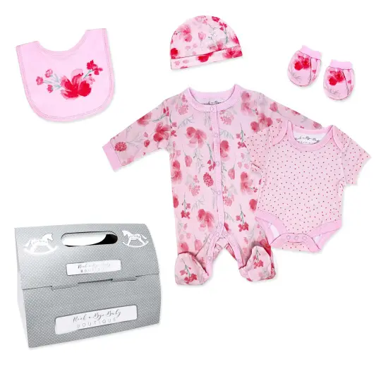 Rock A Bye Baby Boutique Girls Watercolor 5 Pc Layette Gift Set NB