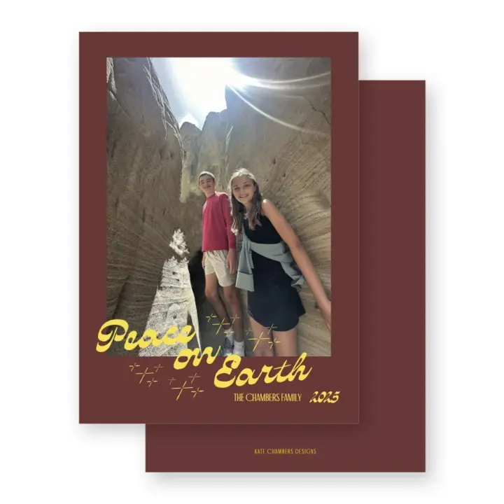Yellow and Maroon "Peace on Earth" Holiday Card