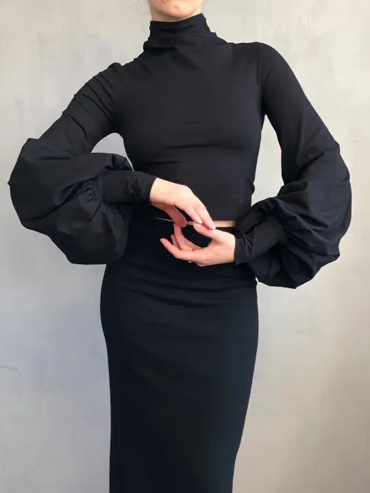 Restock 2021: High Collar Top w/Bishop Sleeves