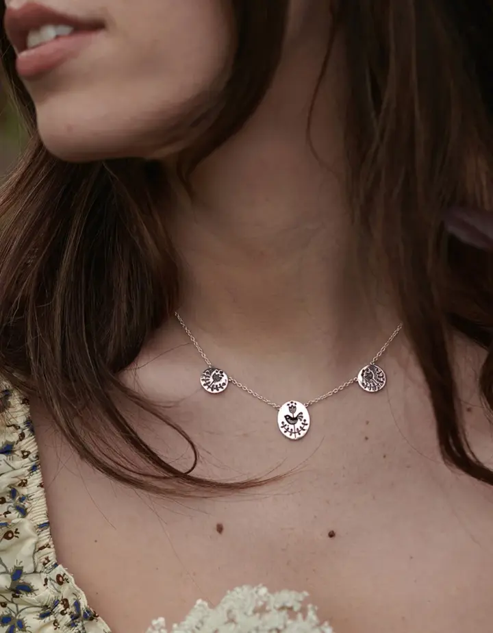 Collier 'Zina' trois moineaux folk en argent massif