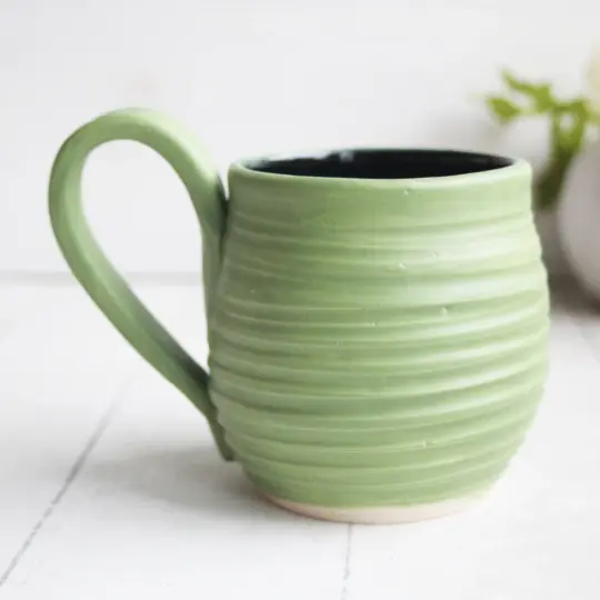 Handmade Ceramic Coffee Mug in Moss Green Satin Glaze, Made in USA