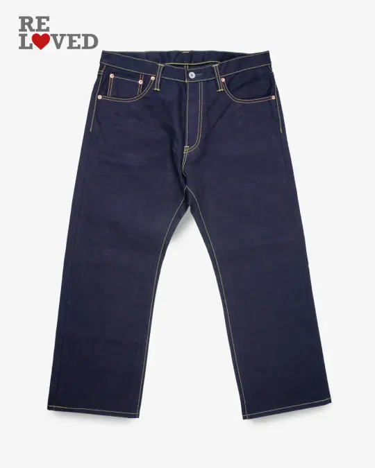 14oz Selvedge Denim Straight Cut Jeans - Indigo/Black (IH-634s-142ib) Tag 36, Hemmed to 27.0"
