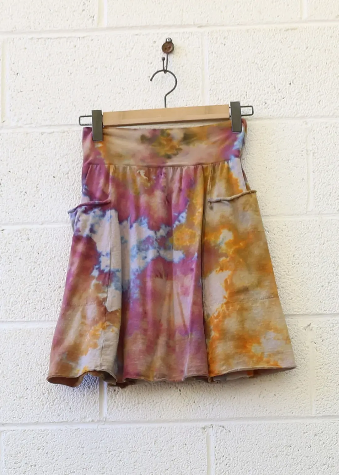 OOAK -  Perfect Pockets Short Skirt / S / LIGHT Hemp/Organic Cotton / Ice Dye (129)