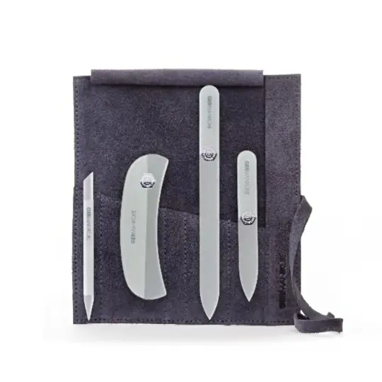 GERMANIKURE -  Four Piece Glass Nail File Set in Dusky Plum Purple Suede Case
