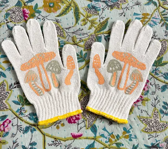 New! Gold + Orange Mushroom Gardening Gloves