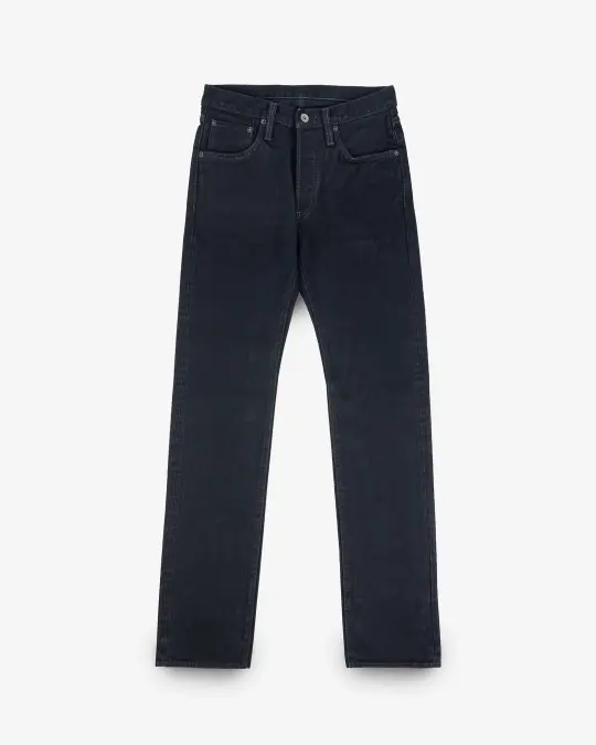 14oz Broken Twill Selvedge Denim Slim Straight Cut Jeans - Indigo Overyded Black
