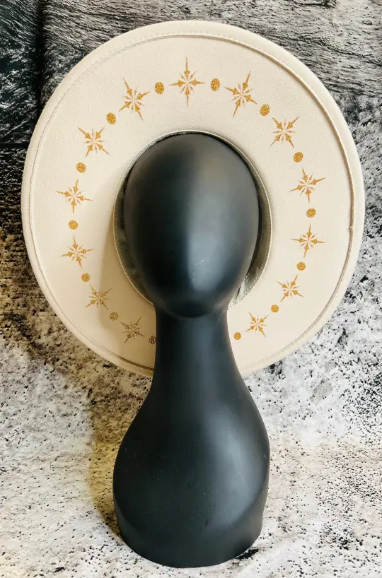 Cream Gold Starburst Vegan Felt XL Wide Brim Hat