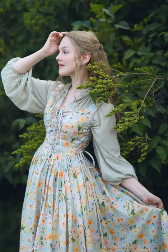 Adelia 17 | lace up daisy linen dress