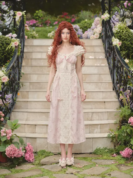 French sweet design tie waist lace dress new R5070