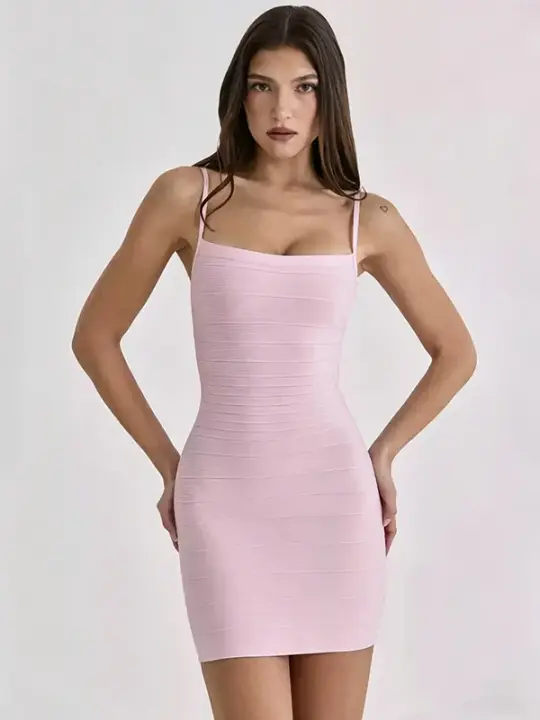Light Pink Spaghetti Strap Bandage Bodycon Dress R9139