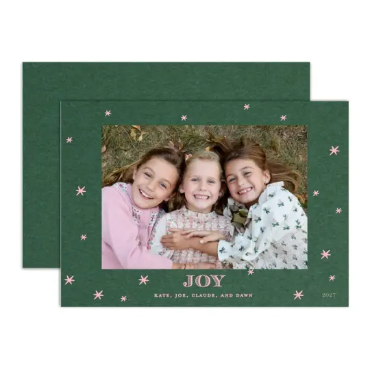 "Joy" Green with Pink Foil Printed Photo Attached Holiday
