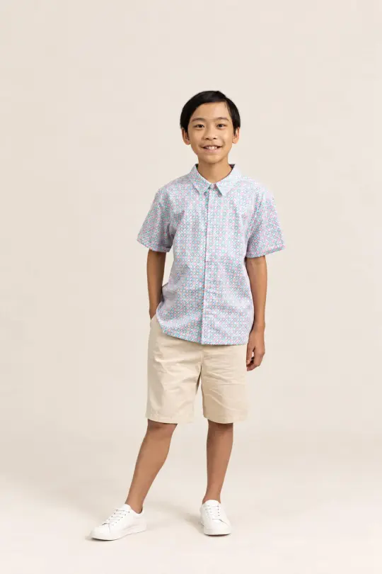 Little Man Shirt - Pink Teal Mosaic