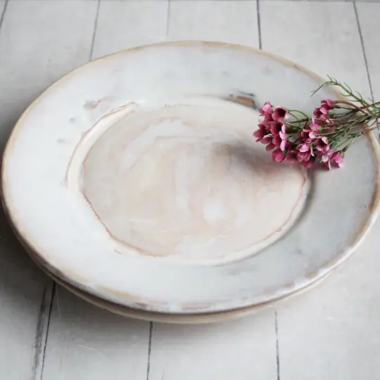 Pair of Handcrafted Rustic White Dinner Plates , Set of Two Made in USA