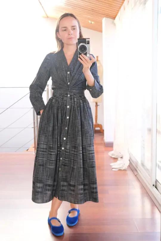 ELEA dress in the black ikat fabric - XS