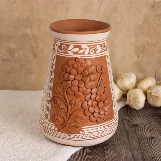 Patamban Tall Vase with Sculpted Flowers