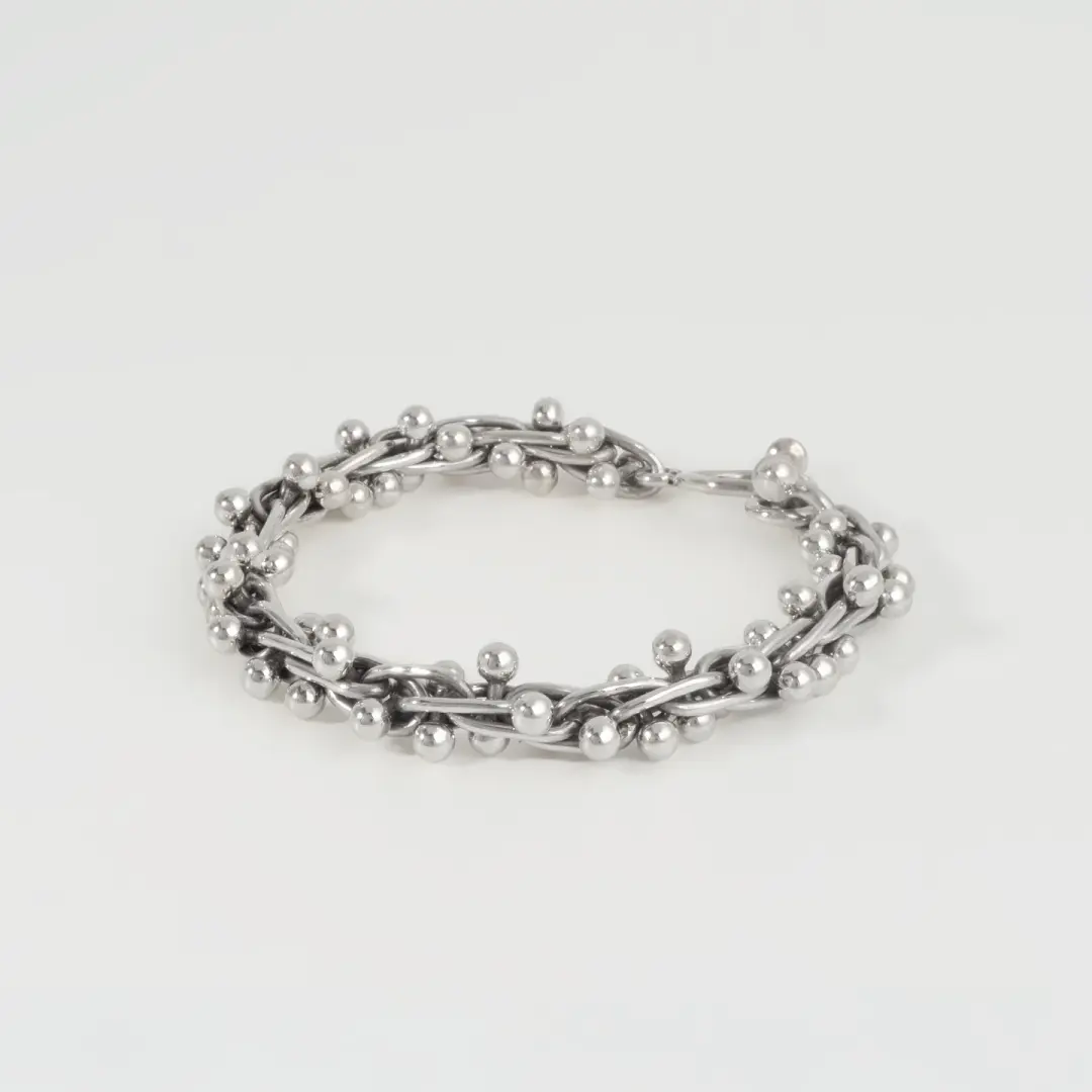 Sterling Silver Braided Peppercorn Link Bracelet