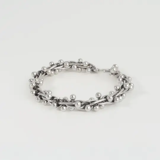 Sterling Silver Braided Peppercorn Link Bracelet