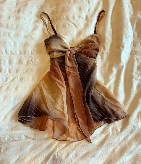 Gradient coffee color suspender waist mini skirt homecoming dress R2677