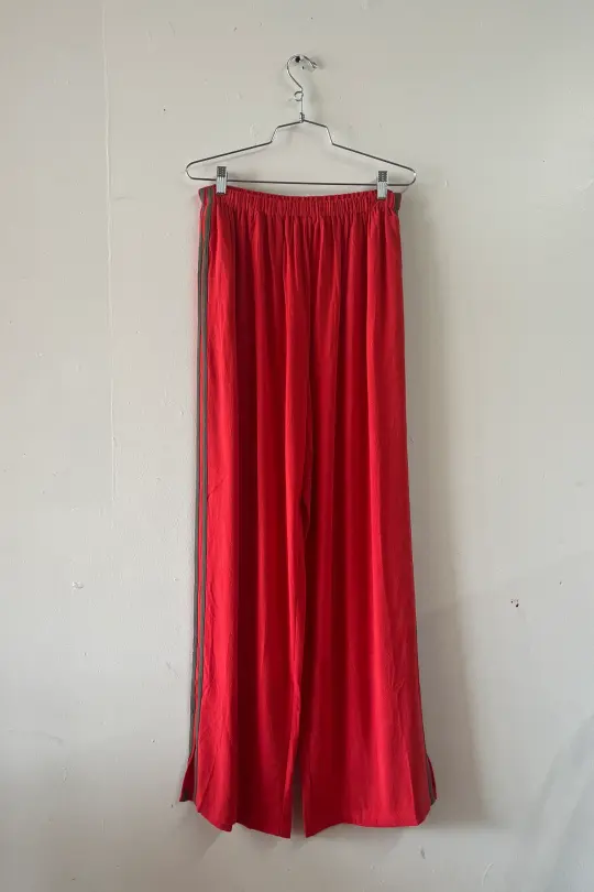 #5: L Scrap Sporty Lazy Pants Soft Linen - Red / Army Green