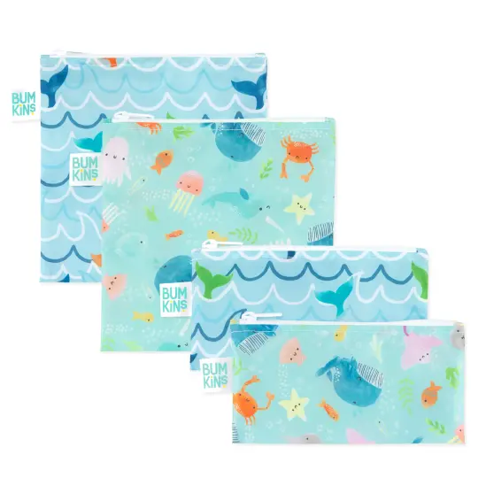 Reusable Snack Bag 4 Pack: Ocean Life & Whale Tail