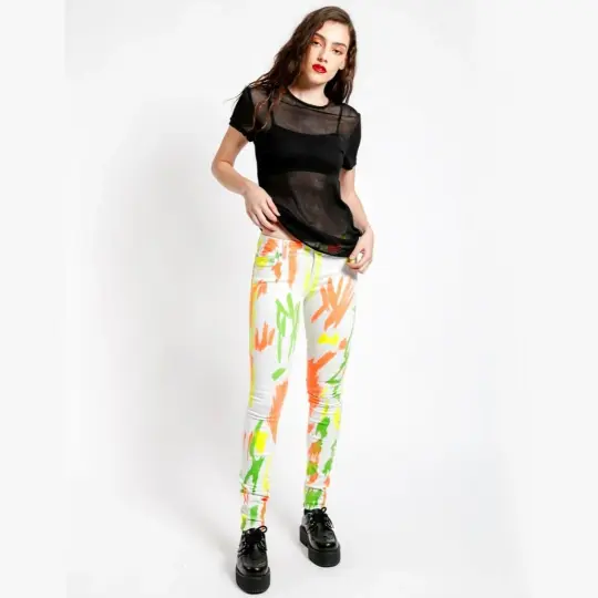 Skinny Paint Splatter Jeans with Skull Rivets by Tripp NYC