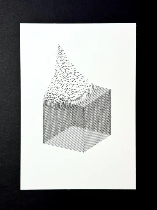 Cube Pull — 5x7" pen plot