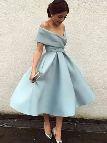 Silky Satin Portrait Prom Gown , Blue Women's Maxi Evening Dress Birthday Dress RS2704