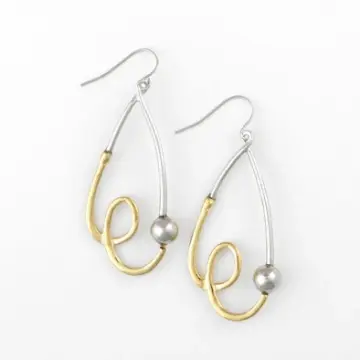 Gold and Silver Stylized Teardrop Earrings