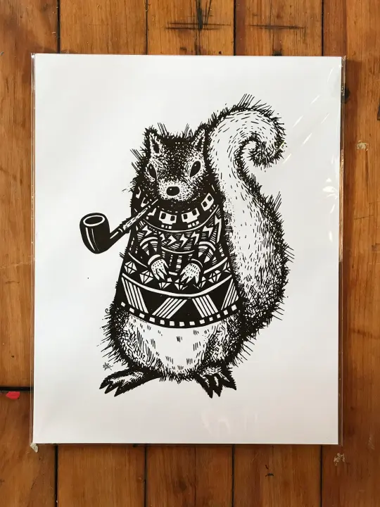 Pretentious Squirrel, Screen Print on Card Stock